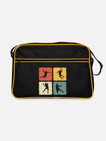 handballerin retro t-shirt handball - Retro Tasche - Schwarz/Gold - Vorne