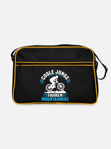 Coole jungs fahren mountainbike kinder jungen - Retro Tasche - Schwarz/Gold - Vorne