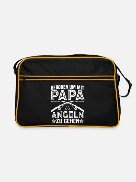 geboren um mit papa angeln zu gehen - Retro Tasche - Schwarz/Gold - Vorne