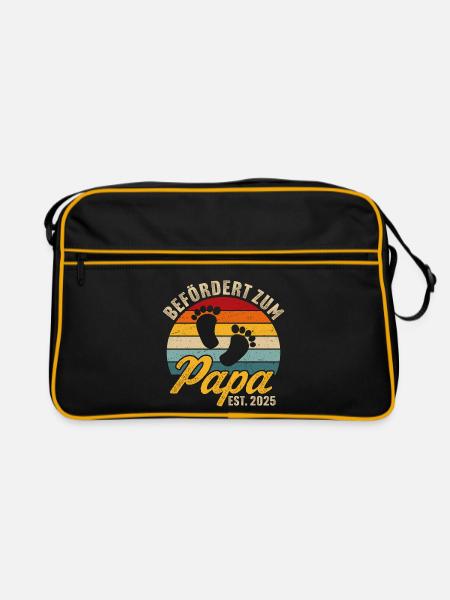 Retro befördert zum papa 2025 ich werde vater 2025 - Retro Tasche - Schwarz/Gold - Vorne