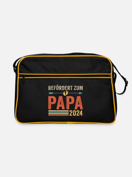 Befördert zum Papa 2024 - Retro Tasche - Schwarz/Gold - Vorne