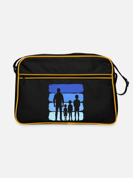 Papa und drei Kinder T-Shirt vater und 3 Söhne - Retro Tasche - Schwarz/Gold - Vorne