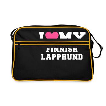 I love my Finnish Lapphund - Retro Tasche - Schwarz/Gold - Vorne