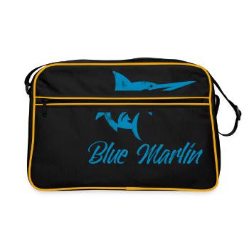 Angler - Angelsport - Blue Marlin - Geschenk - Retro Tasche - Schwarz/Gold - Vorne