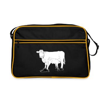 Cow with calf lineart - Retro Bag - black/gold - Front