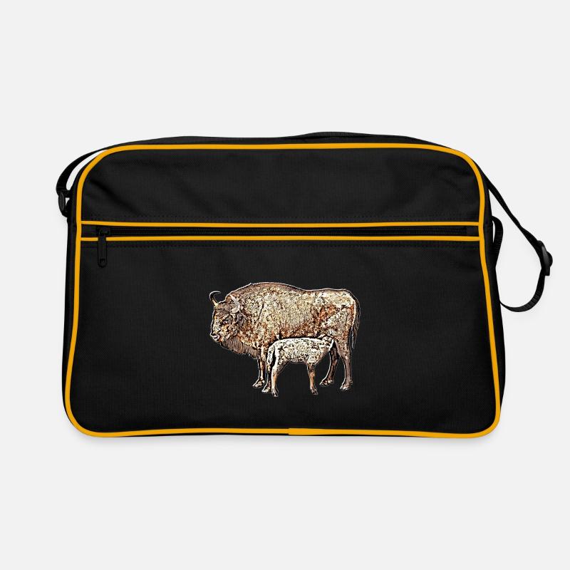 Bison mit Kalb Retro Tasche