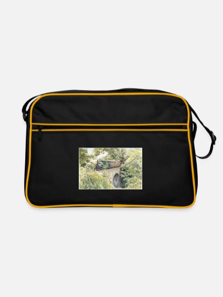 Watercolor Steam Train Viaduct - Retro Bag - black/gold - Front