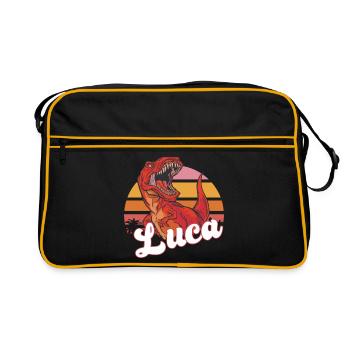 LUCA - Beau nom de garçon avec T-REX Dino - Sac Retro - noir/or - Devant
