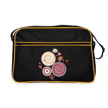 Composition of noble chocolates in delicate colors - Retro Bag - black/gold - Front