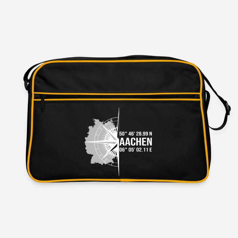 Koordinaten Aachen - Retro Tasche - Schwarz/Gold