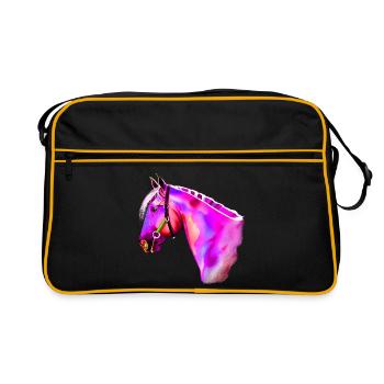 Neon Horse Head Watercolor - Retro Bag - black/gold - Front