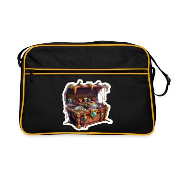 Schatzkiste Loot RPG Gamer Rollenspiel Shirt - Retro Tasche - Schwarz/Gold - Vorne