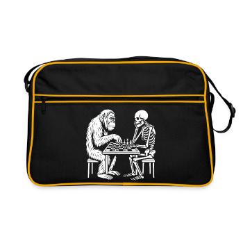 Primaten-gegen-Skelett-Schachduell - Retro Tasche - Schwarz/Gold - Vorne