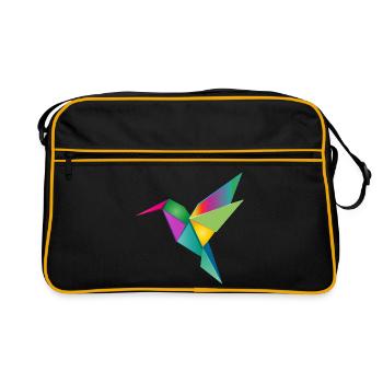 Motif coloré de géométrie de colibri en origami - Sac Retro - noir/or - Devant