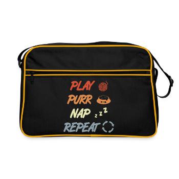 Spielen Schnurren Schlafen Wiederholen - Retro Tasche - Schwarz/Gold - Vorne