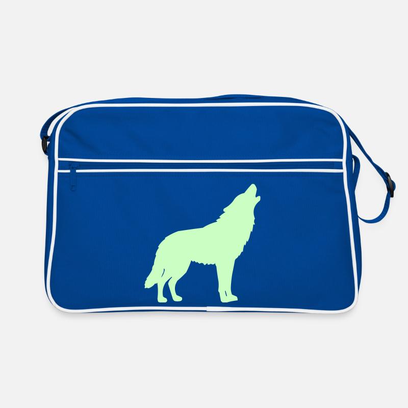 Silhouette de loup vert néon Sac Retro