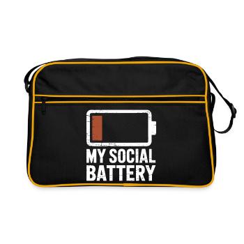 Social Battery Introvertiert Leere Batterie Akku - Retro Tasche - Schwarz/Gold - Vorne