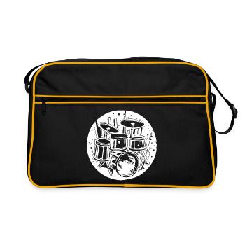 Drumkit Zeichnung - Retro Tasche - Schwarz/Gold - Vorne