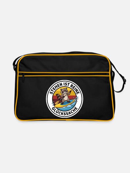 SUP Waschbär Stehen ist Reine Glückssache Geschenk - Retro Tasche - Schwarz/Gold