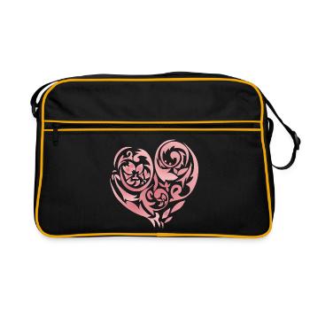  Blütenherz  - Retro Tasche - Schwarz/Gold - Vorne
