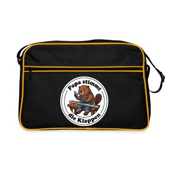 Querflöte Papa Biber Instrumentenbauer T-Shirt - Retro Tasche - Schwarz/Gold - Vorne