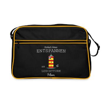 Leuchtturm Pilsum, Meer Entspannen, Nordsee - Retro Tasche - Schwarz/Gold - Vorne