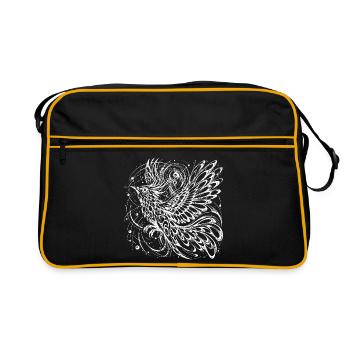 Mystischer Phönix Lineart – Kosmischer Vogel  - Retro Tasche - Schwarz/Gold - Vorne
