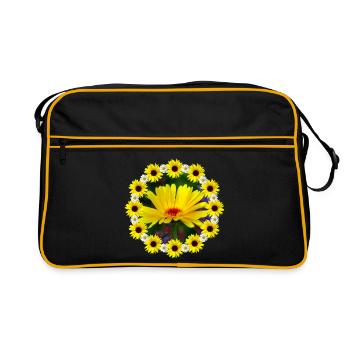 yellow marigold sunflower daisies flower - Retro Bag - black/gold - Front