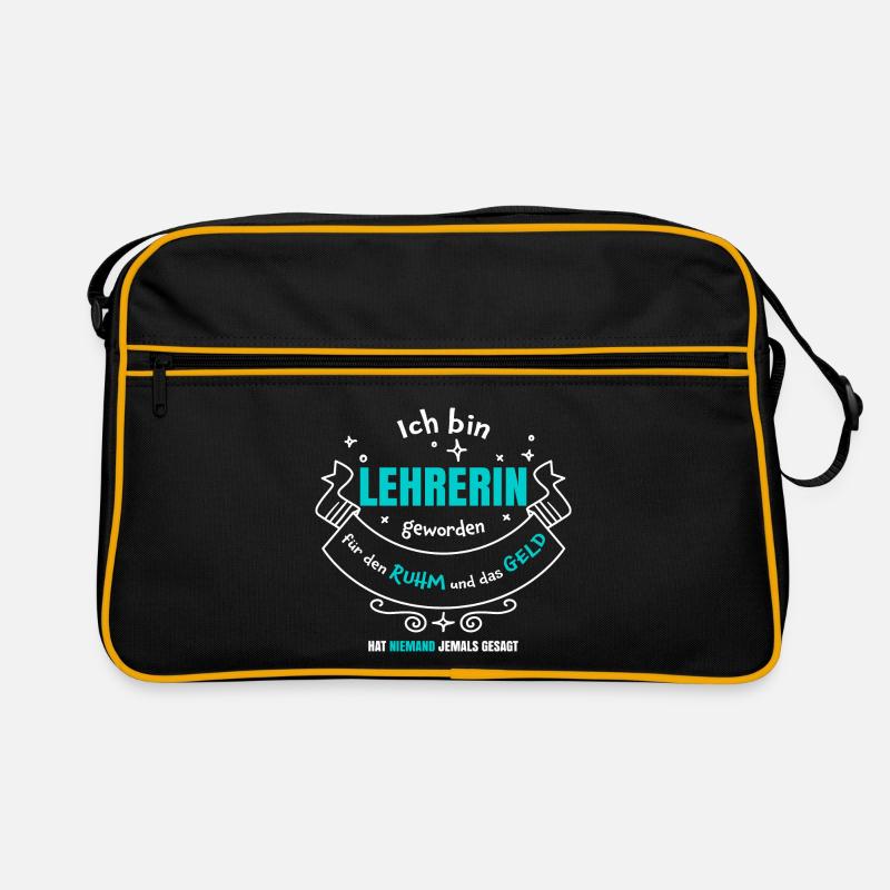 Lehrerin Ruhm und Geld | Lehrersprüche Geschenk - Retro Tasche - Schwarz/Gold