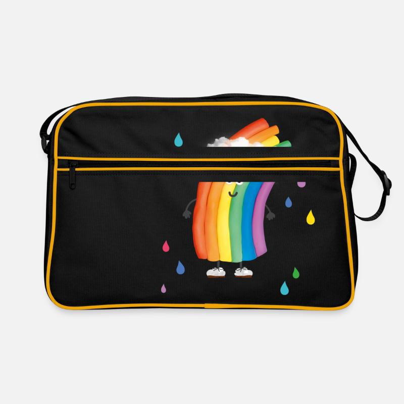 Rudi Regenbogen "bunte Regentropfen" - Retro Tasche - Schwarz/Gold