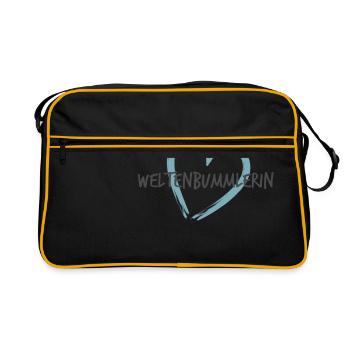 Weltenbummlerin Italien - Retro Tasche - Schwarz/Gold - Vorne