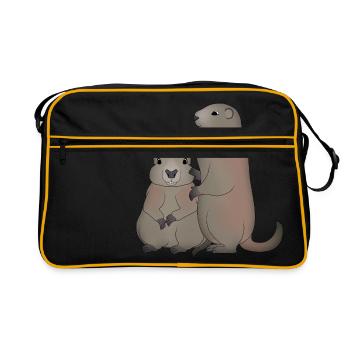 Zwei Murmeltiere - Retro Tasche - Schwarz/Gold - Vorne
