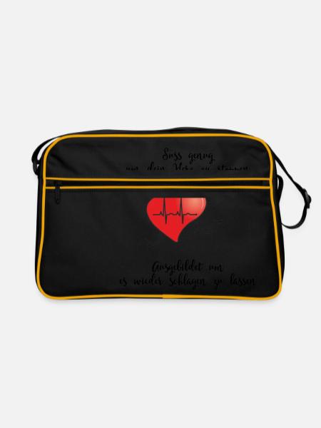 Süss genug um dein Herz zu stoppen - Retro Tasche - Schwarz/Gold - Vorne