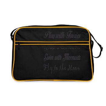 Play with Fairies - Schultertasche aus Recycling M - Retro Tasche - Schwarz/Gold - Vorne