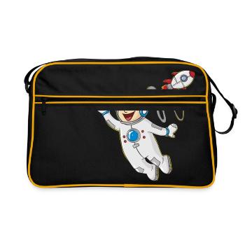 astronaute petit dessin animé - Sac Retro - noir/or - Devant