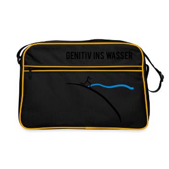 Genitiv ins Wasser, weil es Dativ ist ;) - Retro Tasche - Schwarz/Gold - Vorne