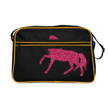 Pink Glitter Horse - Glittering horse Pink horses - Retro Bag - black/gold - Front