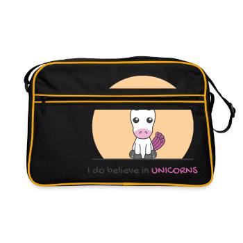 Kawai Pink Unicorn - Retro Bag - black/gold - Front