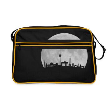 Berlin Skyline vor Mond Fernsehturm Bundestag - Retro Tasche - Schwarz/Gold - Vorne