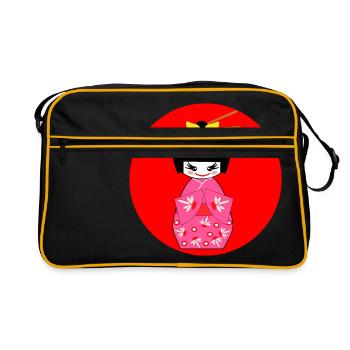 Kimono girl Japan japanese japanese pink red - Retro Bag - black/gold - Front