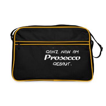 Heut bin ich ganz nah am Prosecco gebaut - Retro Tasche - Schwarz/Gold - Vorne