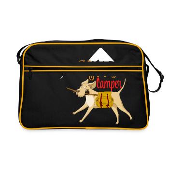 Wandern Wanderer Hund Hundehalter Welpe Camping - Retro Tasche - Schwarz/Gold - Vorne