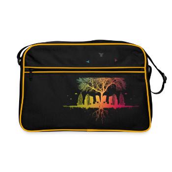 Colorful nature city tree skyscraper bird roots house - Retro Bag - black/gold - Front