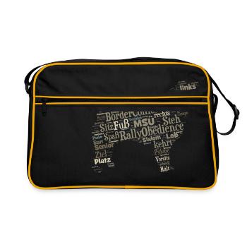 Border Collie Rally Obedience Wordcloud - Retro Tasche - Schwarz/Gold - Vorne
