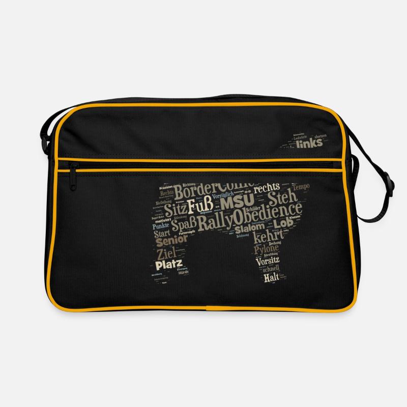Border Collie Rally Obedience Wordcloud - Retro Tasche - Schwarz/Gold