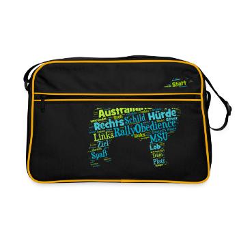 Rally Obedience Australian Shepherd Wordcloud - Retro Tasche - Schwarz/Gold - Vorne