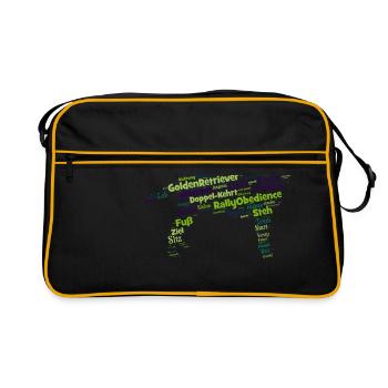 Golden Retriever Rally Obedience Wordcloud - Retro Tasche - Schwarz/Gold - Vorne