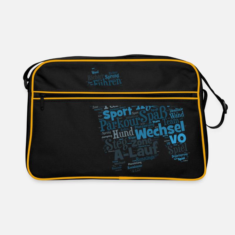 Berger des Pyrénées Agility Wordcloud - Retro Tasche - Schwarz/Gold
