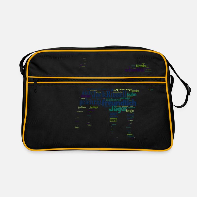 Jack Russell Wordcloud Charakterisika - Retro Tasche - Schwarz/Gold