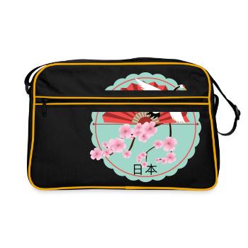 compartiments Japon sur les fleurs de cerisier avec grue ronde - Sac Retro - noir/or - Devant